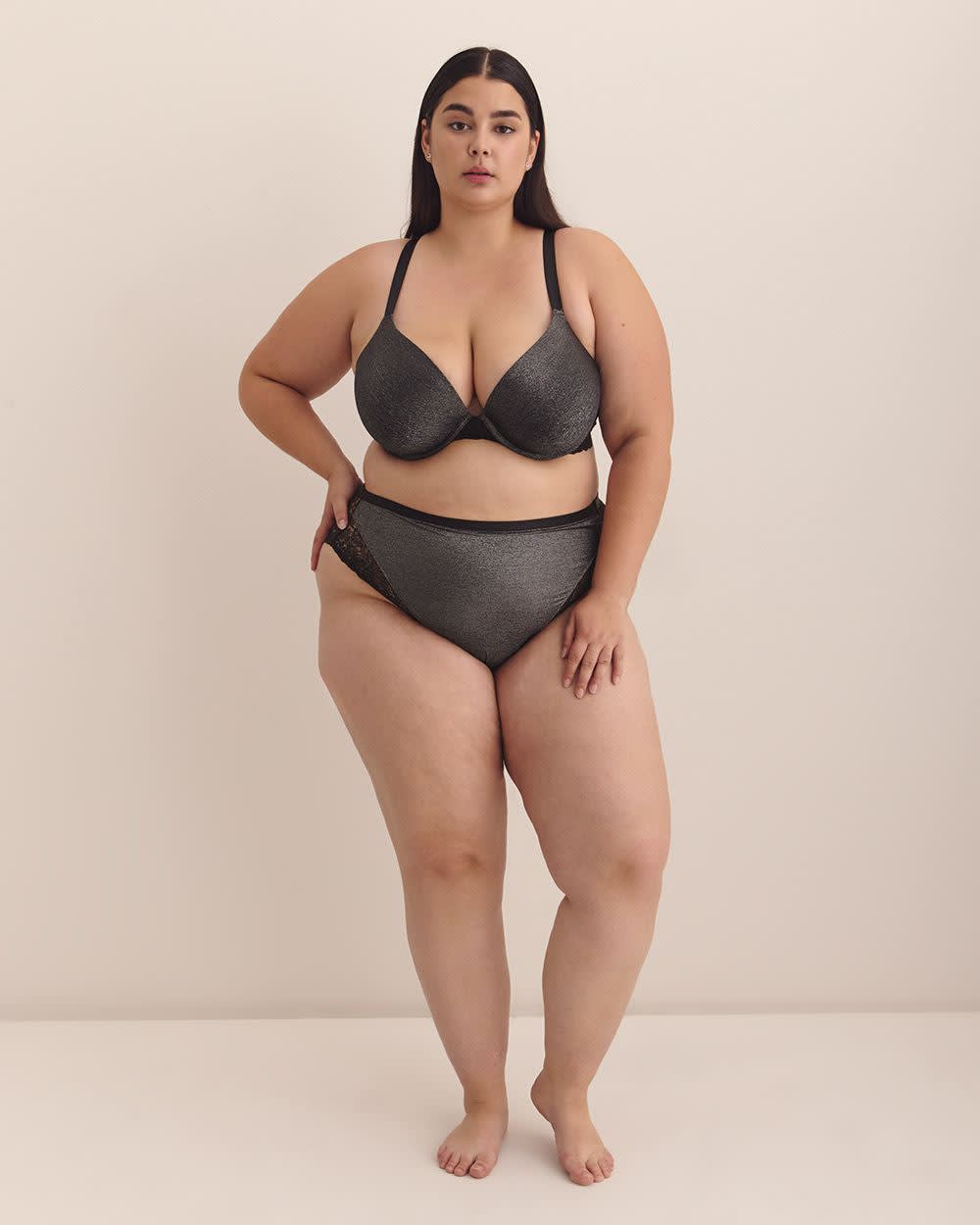 Culotte échancrée scintillante avec dentelle - Déesse Collection Culotte échancrée scintillante avec dentelle - Déesse Collection