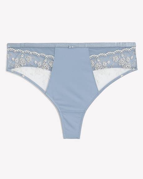 Culotte tanga en microfibre avec dentelle brodée et mesh - Déesse Collection