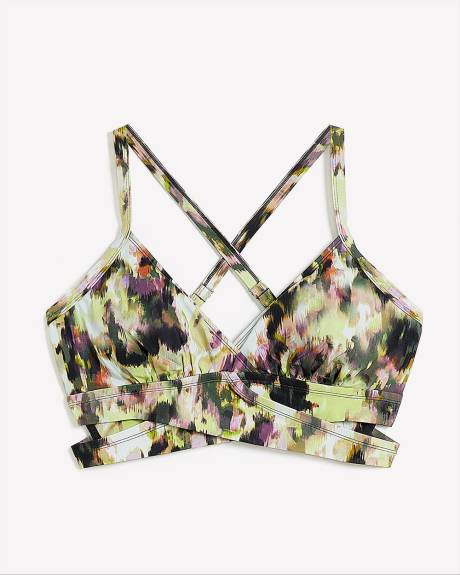 Abstract Print Longline Bikini Top with Crisscross Band - Addition Elle