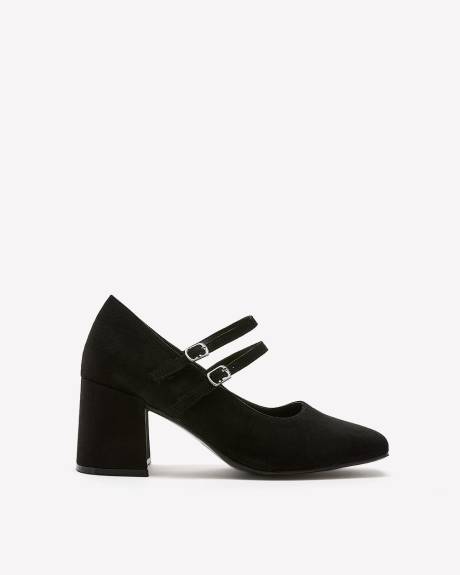 Extra Wide Width, Black Microsuede Double-Strap Block Heel Shoe Extra Wide Width, Black Microsuede Double-Strap Block Heel Shoe
