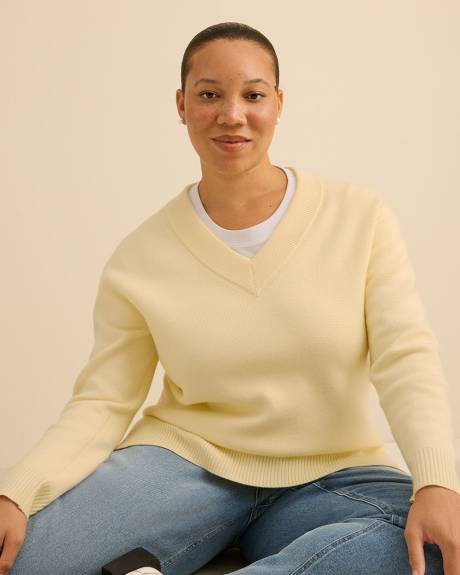 Long-Sleeve V-Neck Sweater - Addition Elle