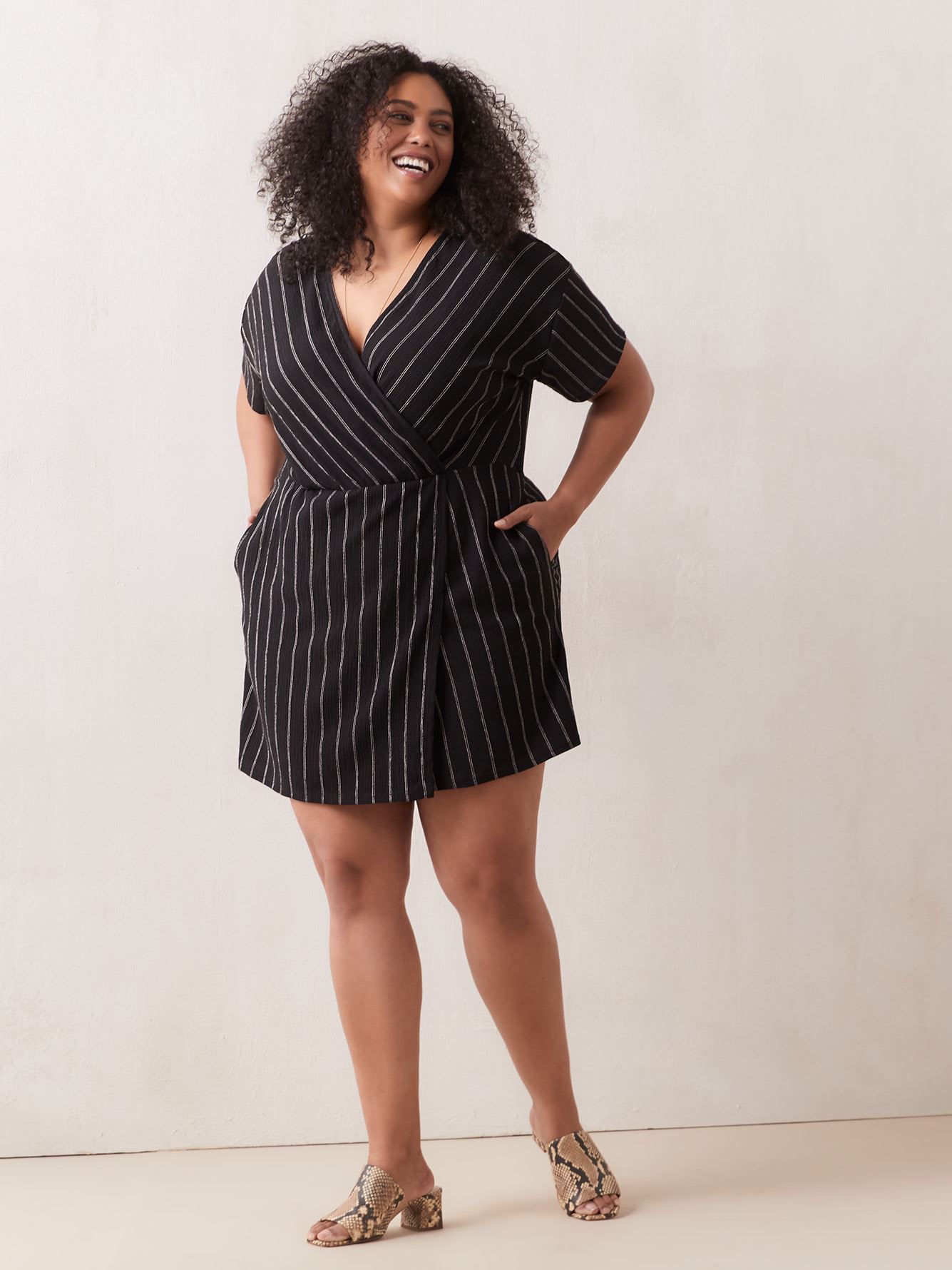 Striped Wrap Over Short Romper In Every Story Penningtons