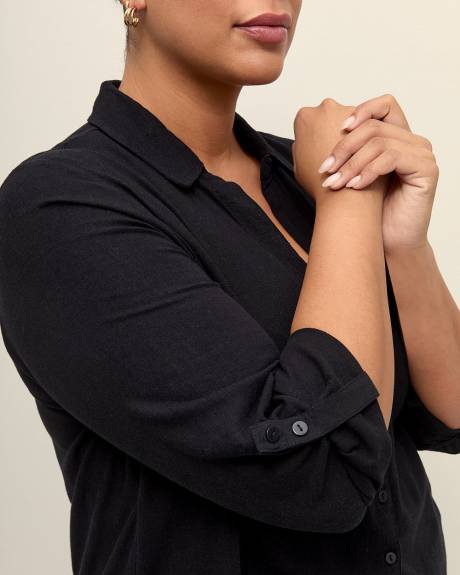 Linen Blend Tunic Shirt with Rolled-Up Sleeves
