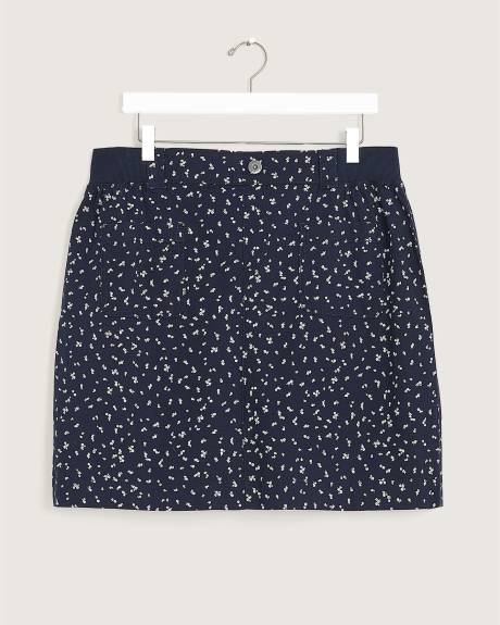 Floral-Print Cotton Cargo Skort with Rib Waistband