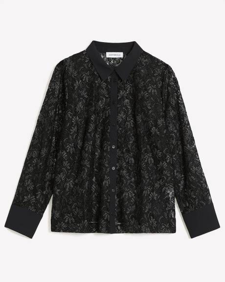 Black Lace Buttoned Down Shirt - Addition Elle