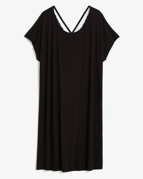 Responsible, Black Mid-Length Sleepshirt with Back Lace Trim - ti Voglio