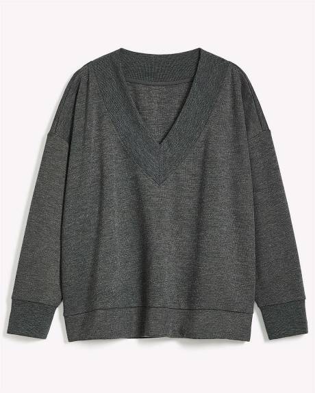 Dropped Shoulder Long-Sleeve V-Neck Top