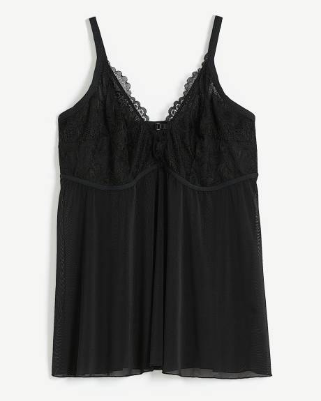 Nuisette noire sexy en dentelle et maille - Déesse Collection