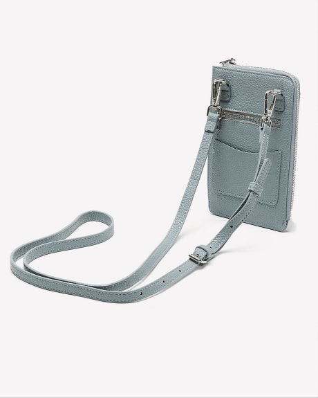 Pebble Faux-Leather Cellphone Bag with Shoulder Strap