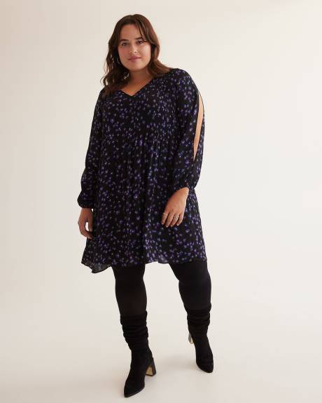 Responsible, Foral Pleated V-Neck Dress