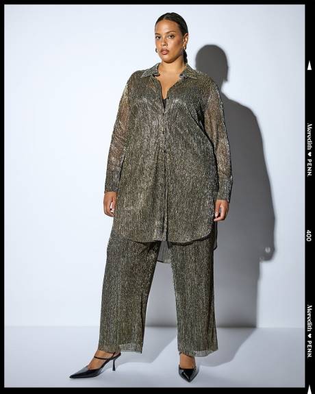 Meredith Shaw x PENN - Metallic Knit Buttoned Down Tunic Shirt