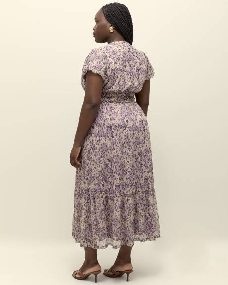 Floral Mesh V-Neck Tiered Maxi Dress - Addition Elle