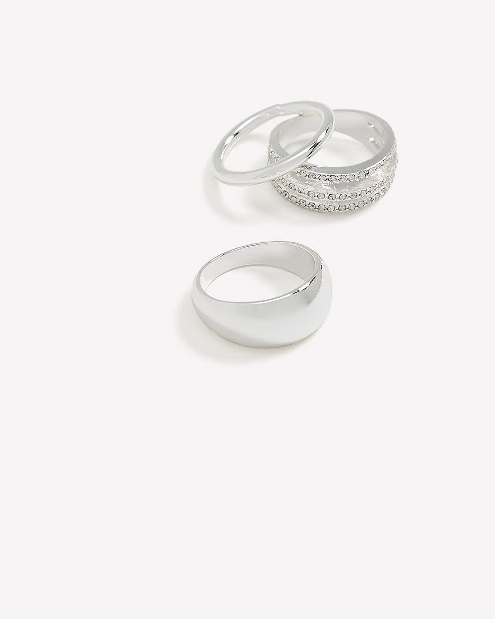 Assorted Silver Rhinestone Rings, Set of 3