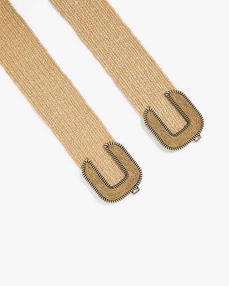 Ceinture élastique large en paille avec boucle à double C