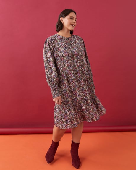 Long-Sleeve Crew Neck Tiered Dress - In Every Story