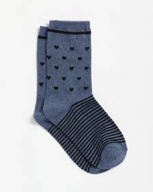 Blue Crew Socks with Stripes and Heart Print