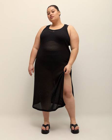 Sleeveless Black Mesh Maxi Swim Cover-Up Dress