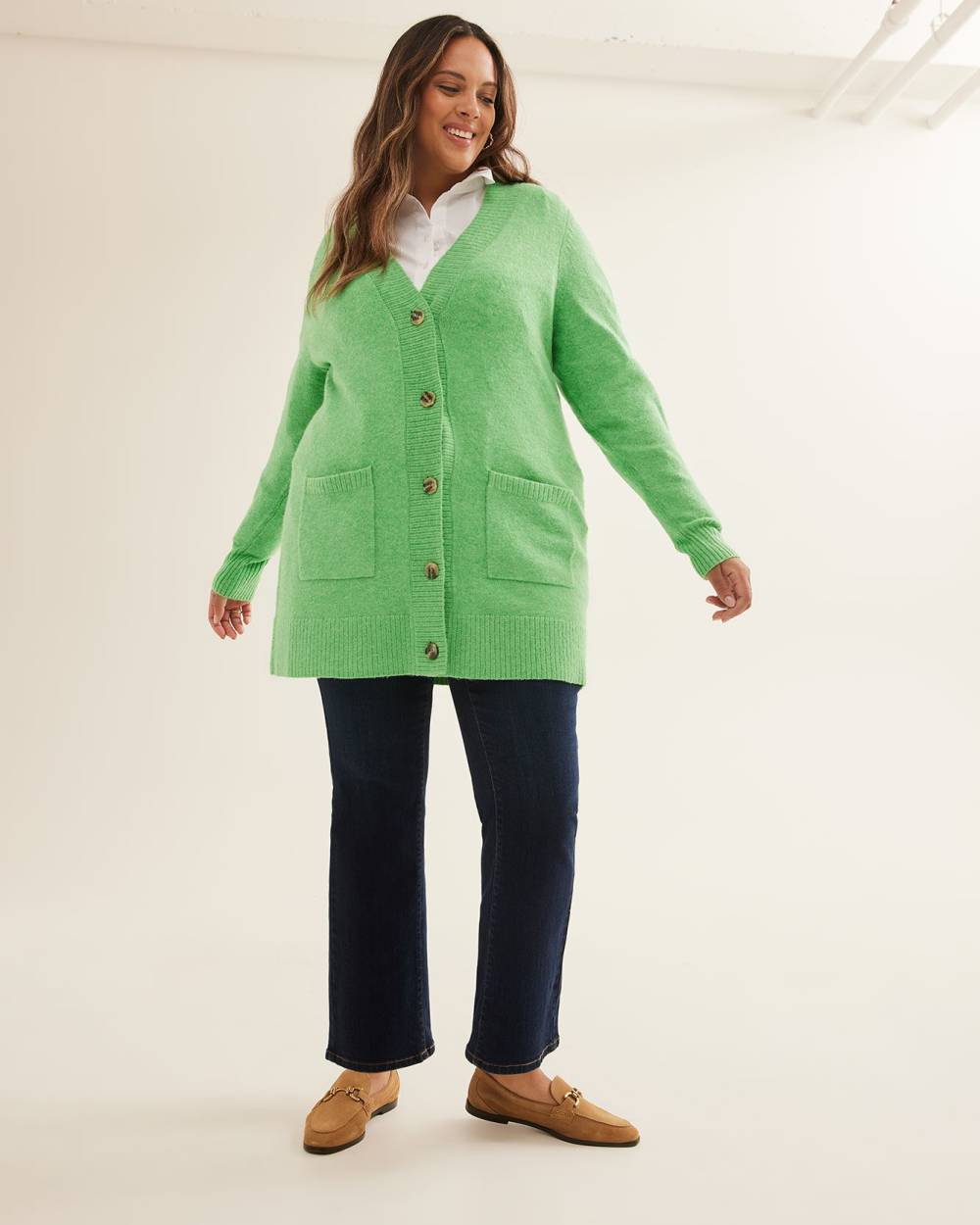 Tunic Length Cardigan With Front Pockets Penningtons