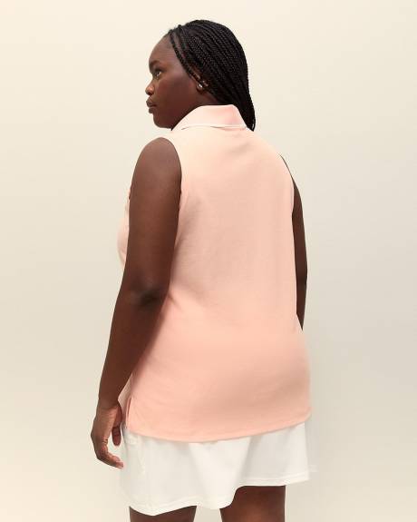 Piqué Sleeveless Polo Top with Ribbed Collar - Active Zone