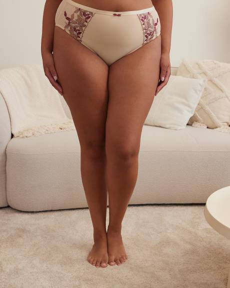 High-Cut Microfibre Brief with Embroidered Mesh - Déesse Collection