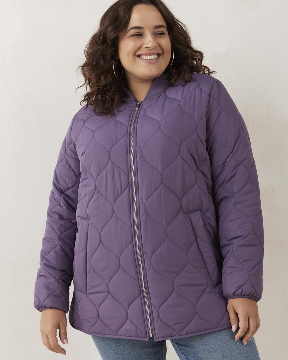 Woman Within Womens Plus Size Zip-Front Quilted Jacket 