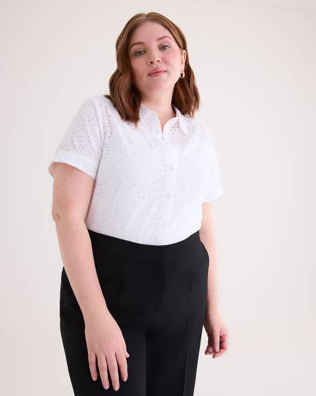 Short-Sleeve Eyelet Blouse