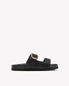 Extra Wide Width, Black Double-Strap Sandal with Wide Buckle