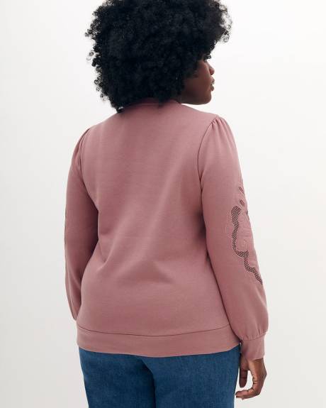 Crewneck Sweatshirt with Guipure at Elbows - Addition Elle