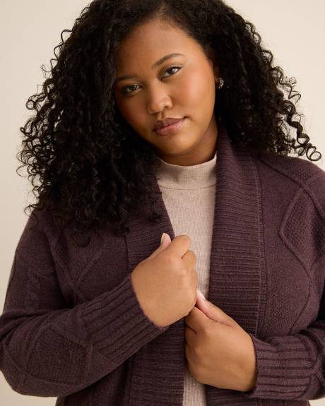 Tunic Sweater Cardigan with Cable Stitch Details