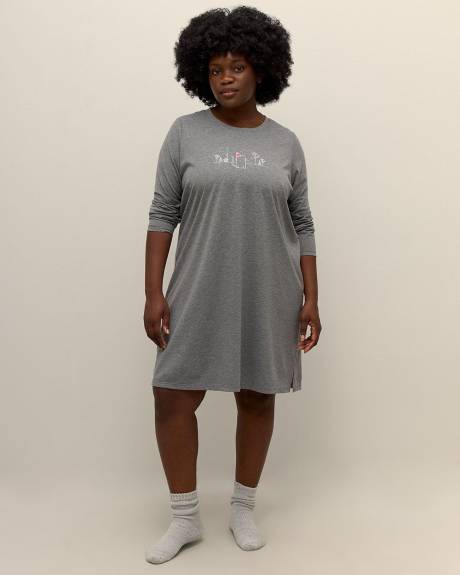 Chemise de nuit courte grise à manches longues - ti Voglio