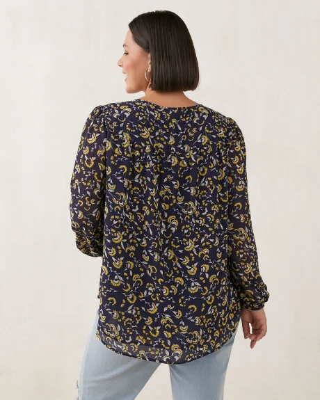 Printed Popover Blouse With Neck Ties - In Every Story