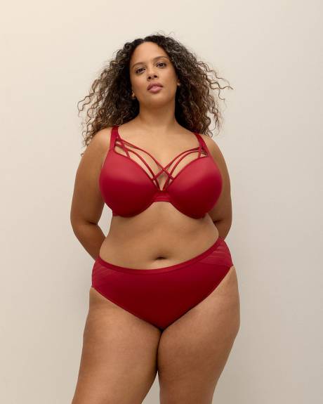 Red High-Cut Brief with Striped Mesh Back - Déesse Collection