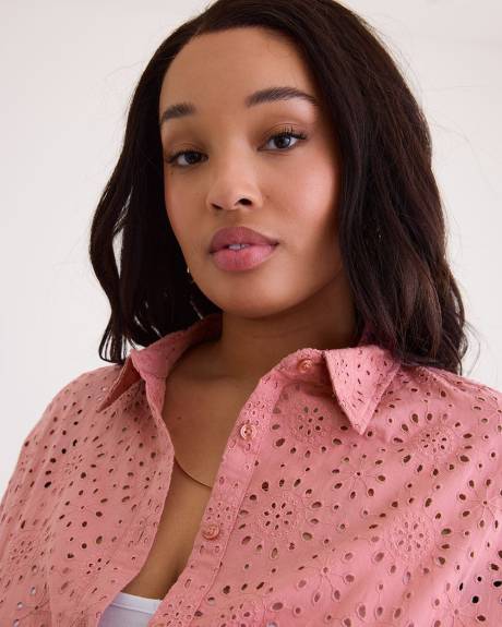 Long-Sleeve Eyelet Blouse