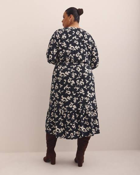 Long-Sleeve Midi Dress with Tiered Skirt