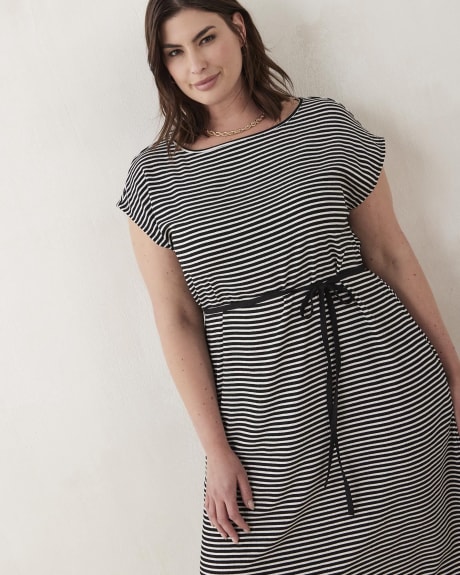 Striped Midi-Length Workwear Dress