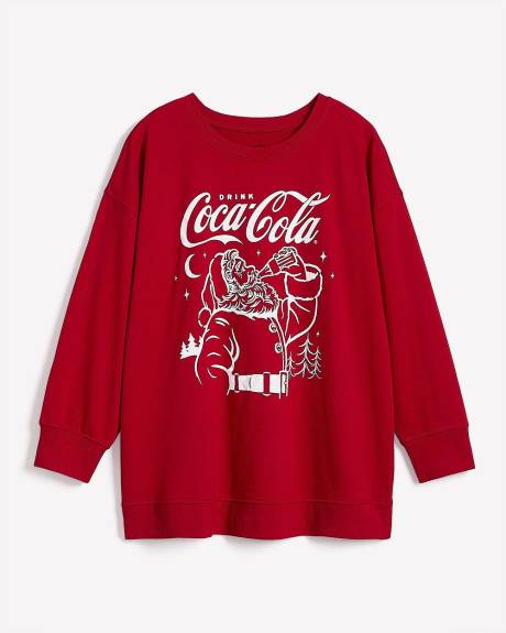 Red Crewneck Sweatshirt with Holiday Coca-Cola Print
