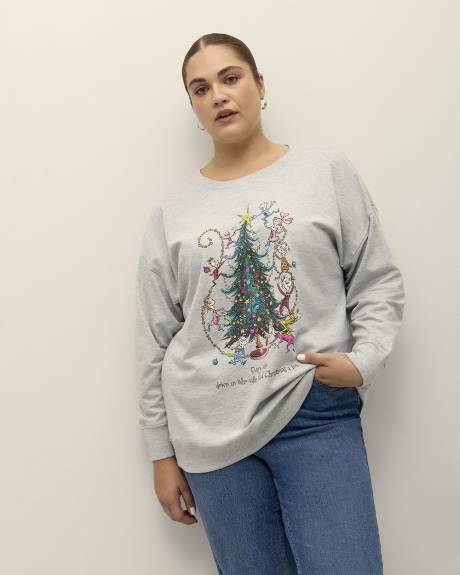Heather Gray Crewneck Sweatshirt with Grinch Print