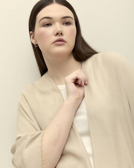 Beige Long Knit Cape with Back Smocking
