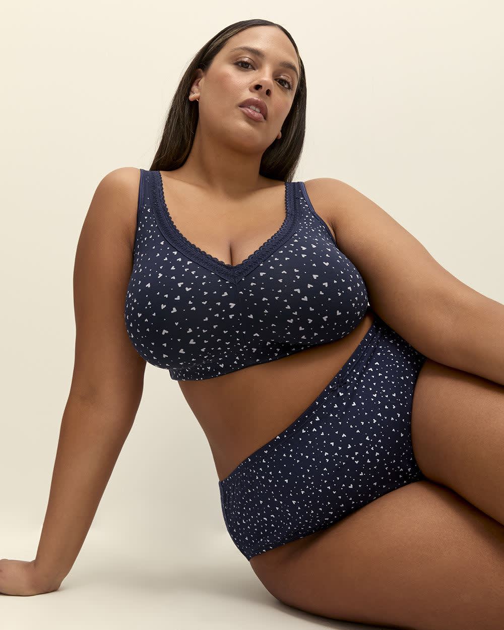 Soft-Cup Wire-Free Cotton Bra with Heart Print - ti Voglio