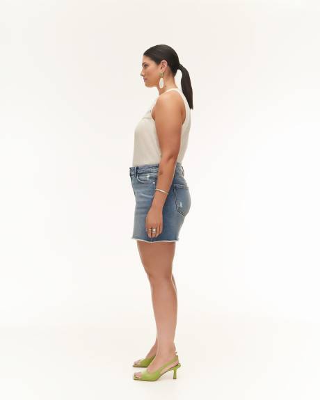 Heavy Distressed Denim Short, Medium Wash - Addition Elle