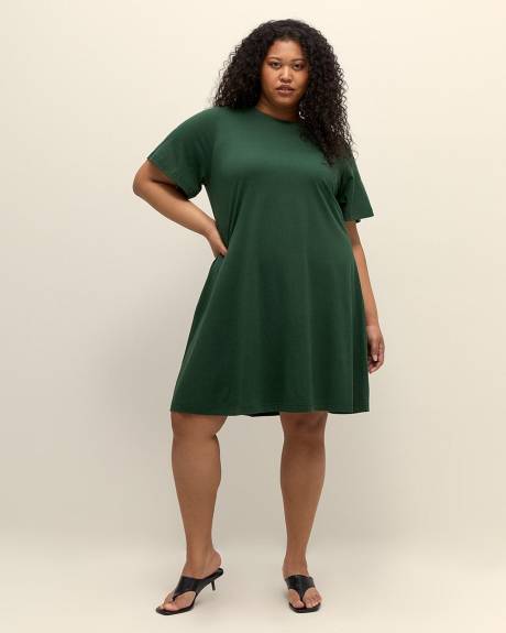 Responsible, Crewneck Swing Dress with Short Flutter Sleeves