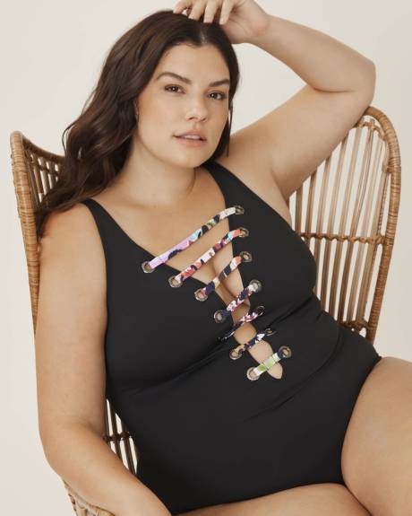 Black Lace-Down One-Piece Swimsuit - Bleu Rod Beattie