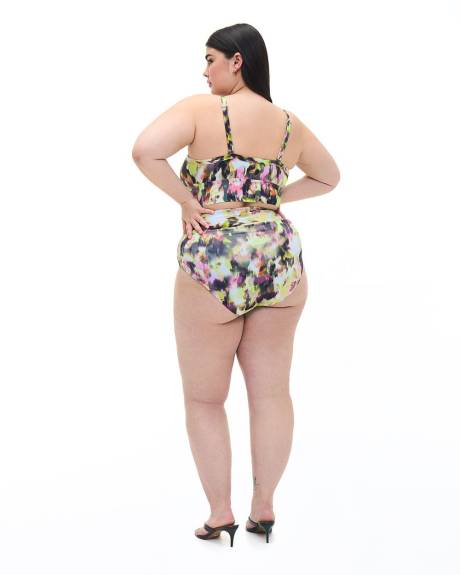 Abstract Print Longline Bikini Top with Crisscross Band - Addition Elle