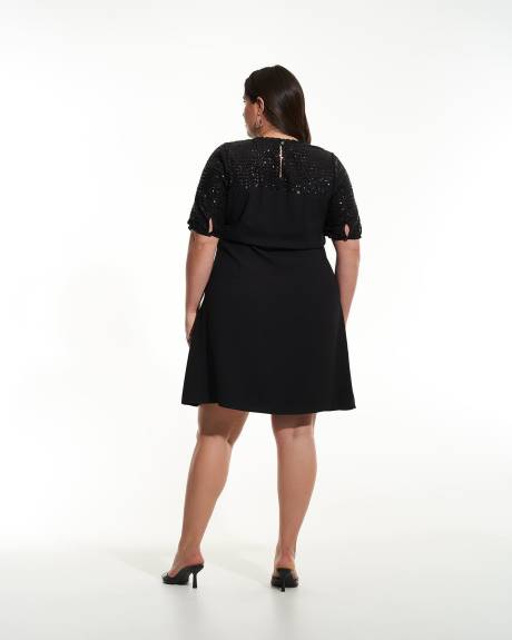 Black Dress with Sequin Mesh Sleeves - Addition Elle