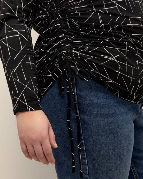 Boat-Neck Knit Top with Side Drawstrings
