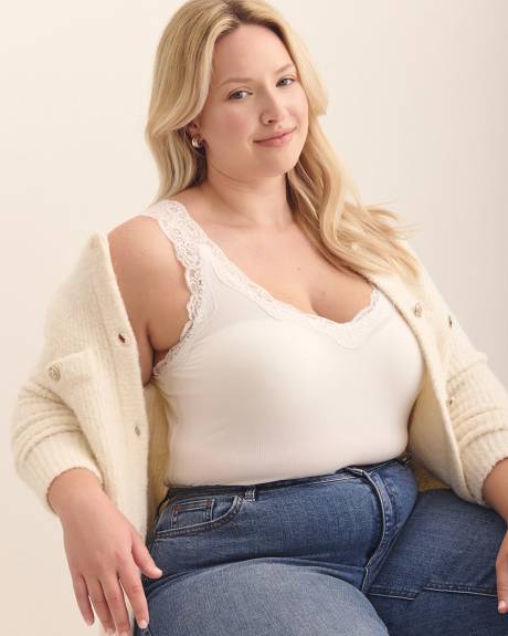 Ribbed V-Neck Cami with Lace - Addition Elle