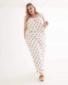 Dotted Linen Blend Wide-Leg Pull-On Pant