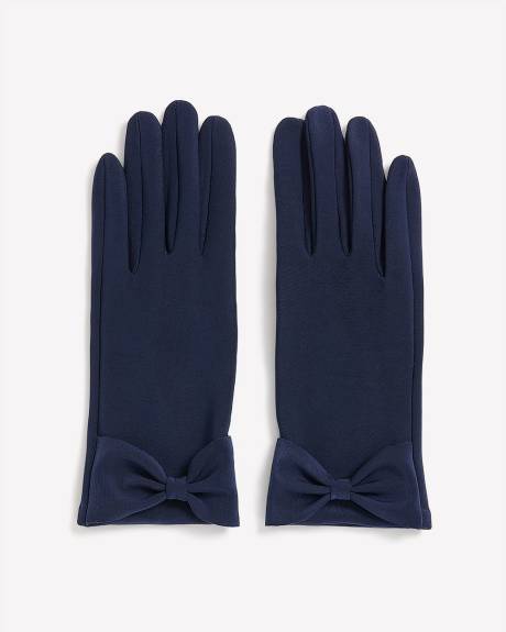 Knitted Dressy Gloves with Bow at Wrist