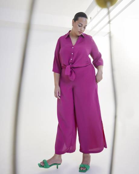 Pantalon uni à jambe évasée avec taille élastique - Addition Elle