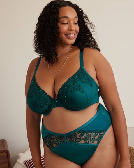 Underwire Padded Plunge Bra with Sequined Lace - Déesse Collection